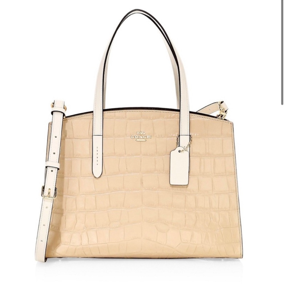 Coach Nina Two-Tone Croc Embossed Leather Structured Tote Handbag
